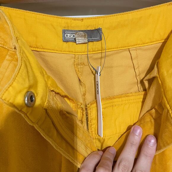 NWT ASOS Mustard Textured Barrel Capri Pant Yellow Size 2 Culotte - Picture 9 of 12